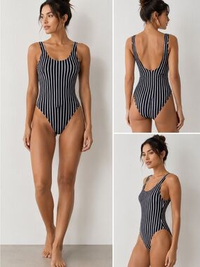 H&M Black & White Striped Scoop-Back One-Piece Swimsuit Size 8